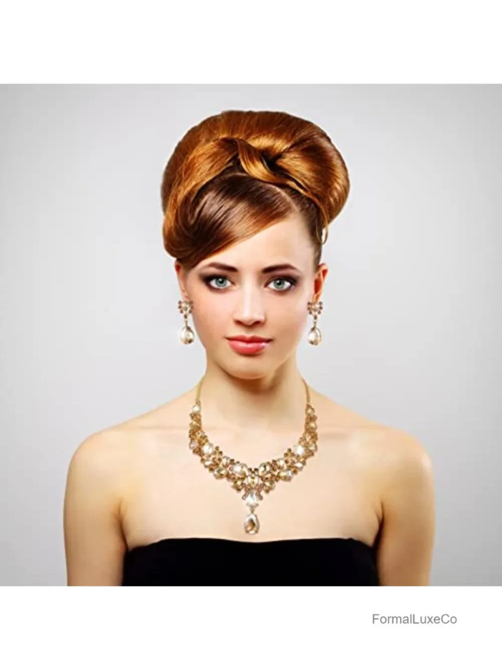 Teardrop Crystal Necklace & Earrings Set Bridal Wedding Jewelry Alloy